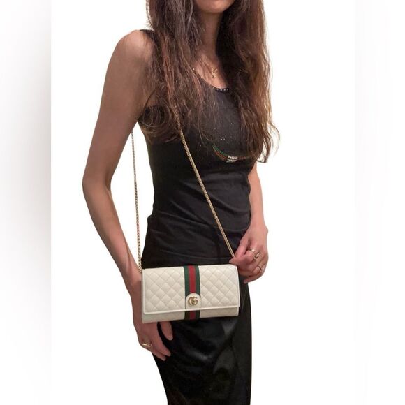Gucci white quilted red and green web accent clutch gold gg - Picture 1 of 14